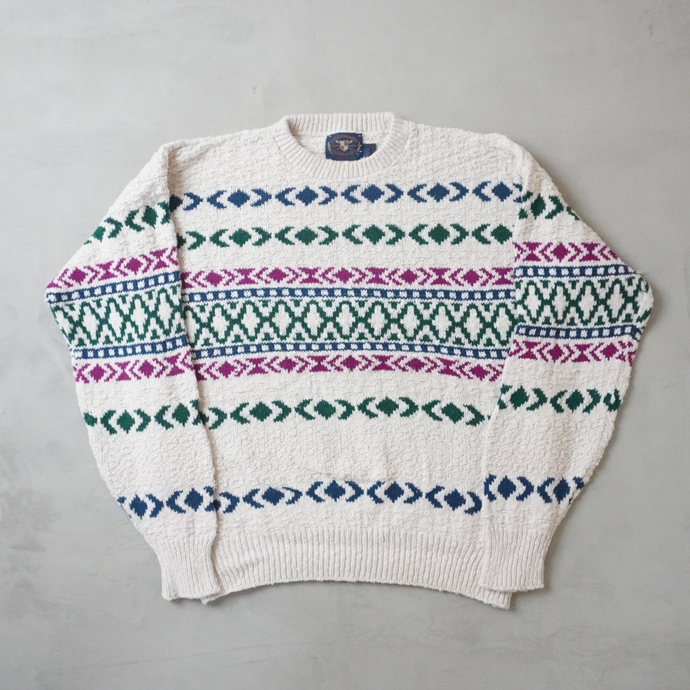 Vintage Lake Harmony Rowing Club Sweater XL Mens White Geometric Knit USA Made